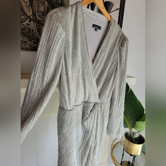 NWOT Nicole Miller Lurex Mettallic Faux Wrap Dress - Picture 6 of 15